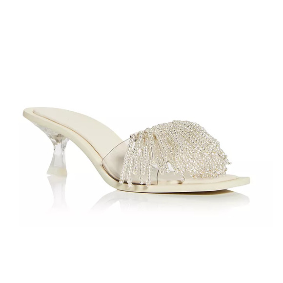 Cult Gaia Uma Kitten Heel Embellished Slide Sandals White Women's 36.5/ U 6.5 - Picture 1 of 8